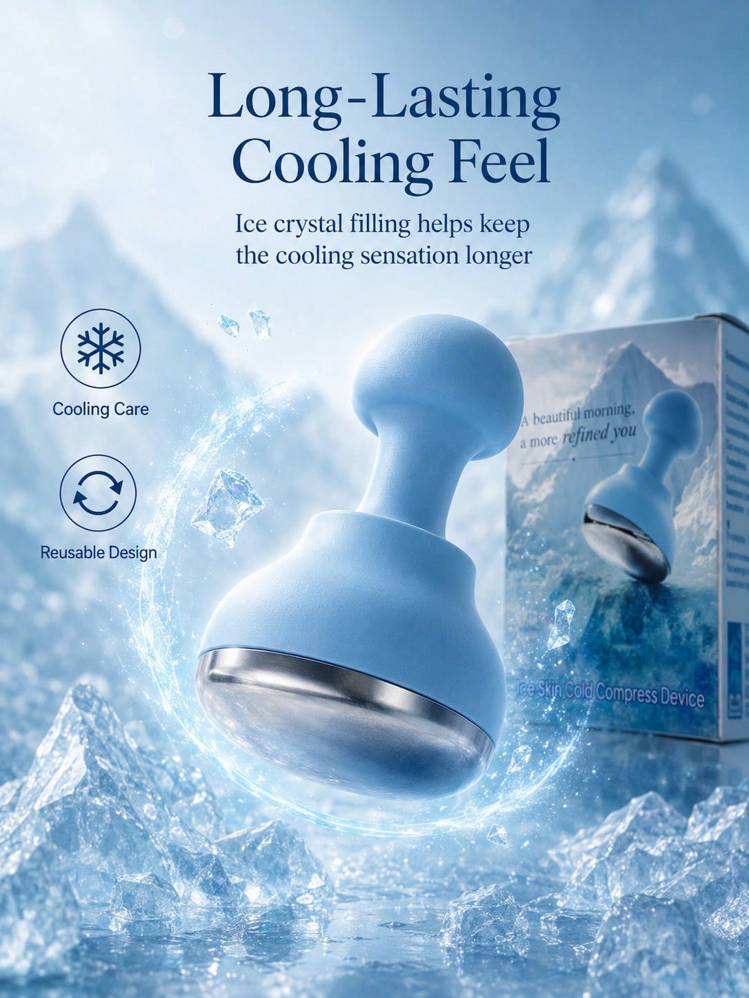 1pc Icy Cooling Facial Tool, Icy Massage Device, Suitable For Daily Care, Morning Skincare, Bathroom, Vanity, Travel, SPA Use, Self-Care Gift And Beauty Gift Idea