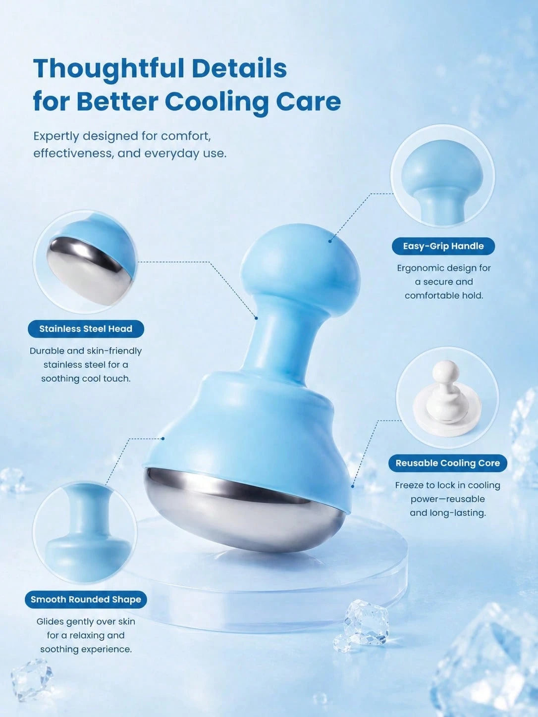1pc Icy Cooling Facial Tool, Icy Massage Device, Suitable For Daily Care, Morning Skincare, Bathroom, Vanity, Travel, SPA Use, Self-Care Gift And Beauty Gift Idea