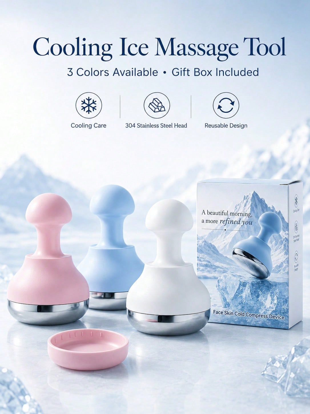 1pc Icy Cooling Facial Tool, Icy Massage Device, Suitable For Daily Care, Morning Skincare, Bathroom, Vanity, Travel, SPA Use, Self-Care Gift And Beauty Gift Idea