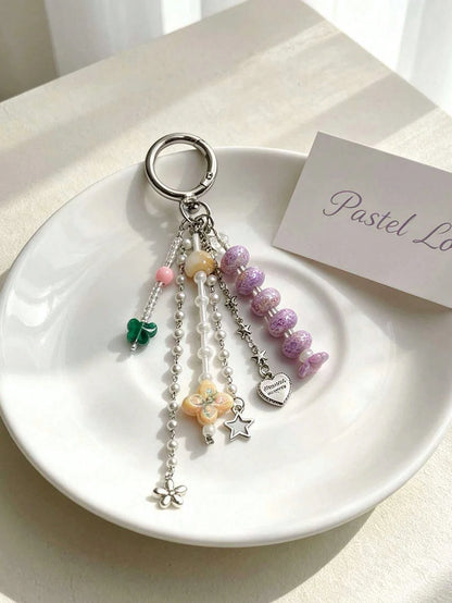 1pc INS Style Dopamine Beaded Keychain Bag Charm Heart Butterfly Accessory