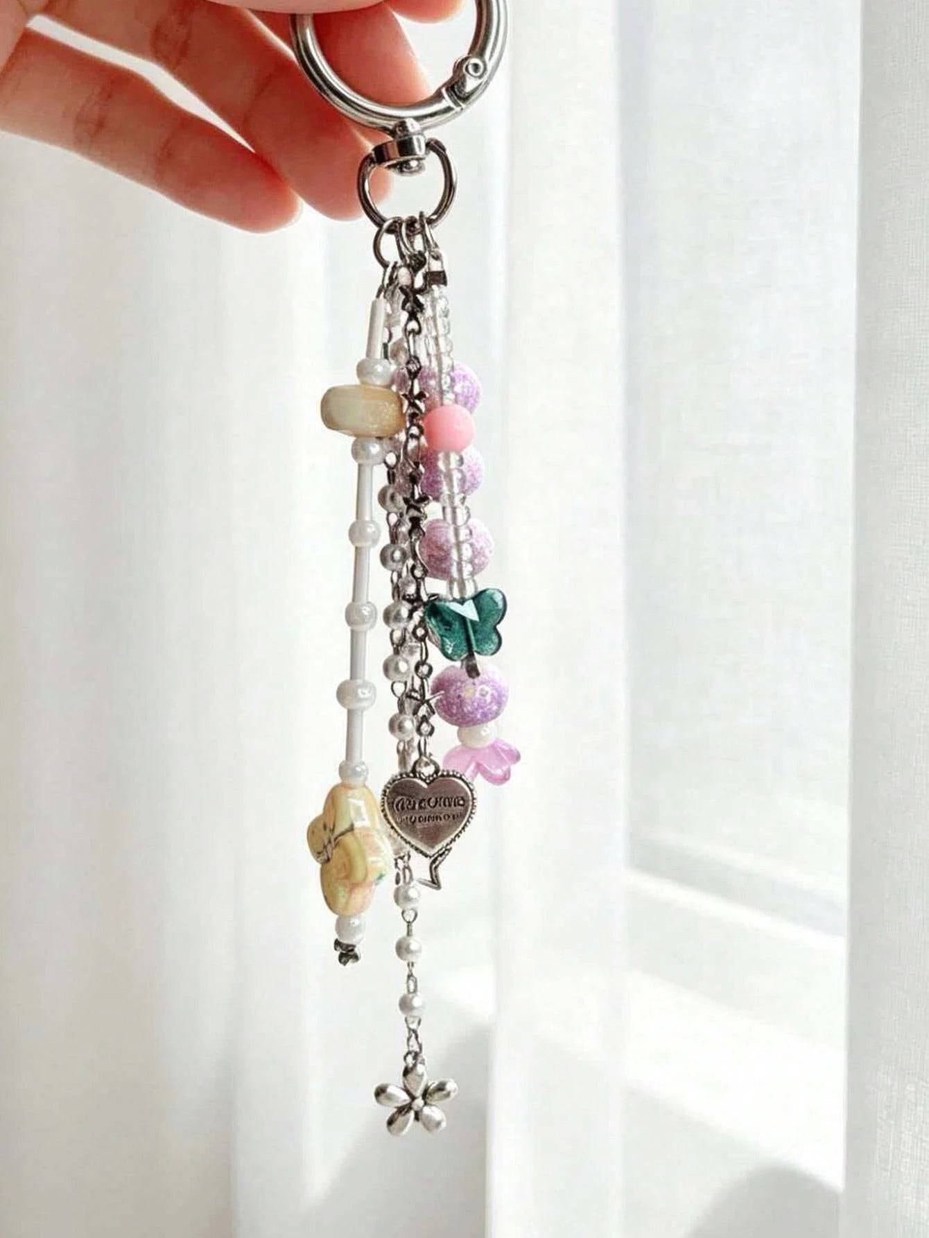 1pc INS Style Dopamine Beaded Keychain Bag Charm Heart Butterfly Accessory