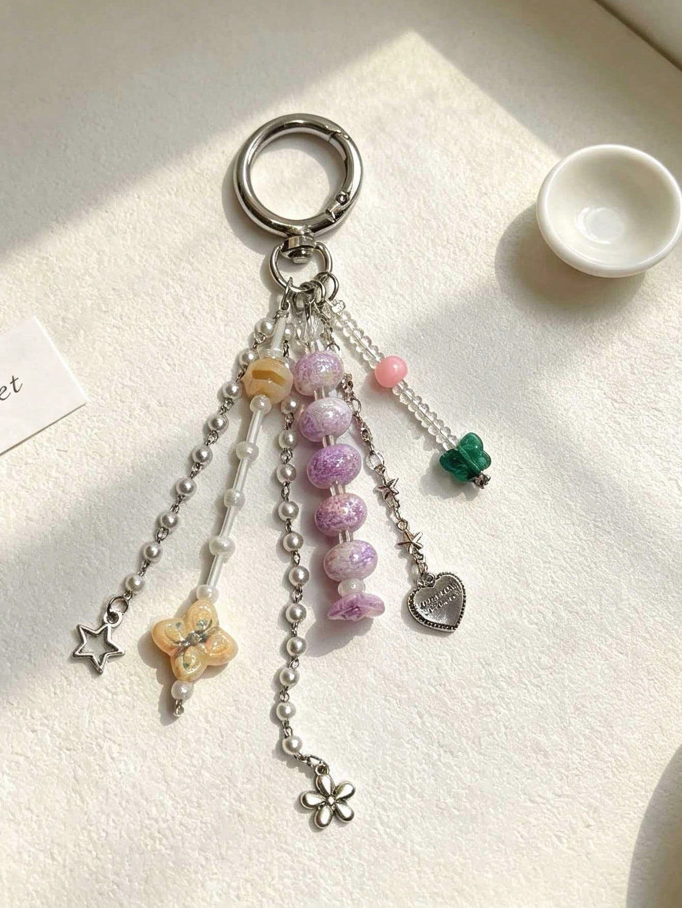 1pc INS Style Dopamine Beaded Keychain Bag Charm Heart Butterfly Accessory