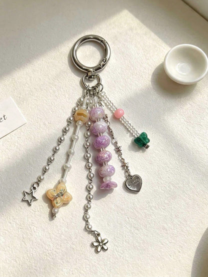 1pc INS Style Dopamine Beaded Keychain Bag Charm Heart Butterfly Accessory