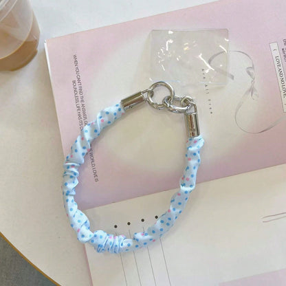 1pc INS Style Korean Dopamine Polka Dot Pleated Wrist Strap Phone Lanyard Fashion Versatile Bag Charm Short Phone Case Earphone