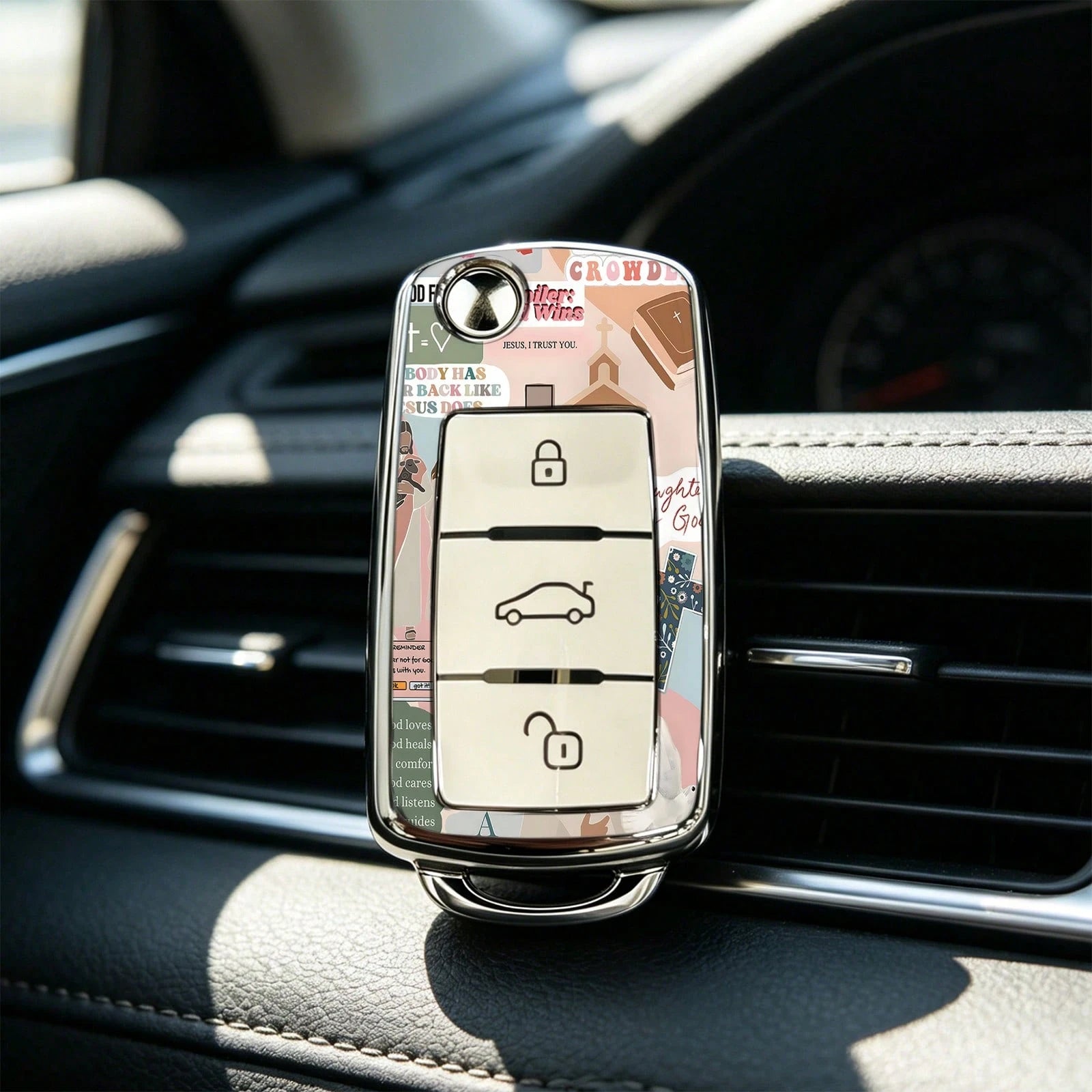 1pc Key Cover- Print,Suitable For Jetta Mk6, Polo Mk5, Golf Mk6, Tiguan Mk1, Passat B7, Passat NMS, Caddy Mk3, Beetle, Amarok, Touran Mk1. Advanced Soft-Touch, Does Not Block Signal, Unisex.