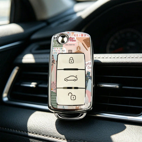 1pc Key Cover- Print,Suitable For Jetta Mk6, Polo Mk5, Golf Mk6, Tiguan Mk1, Passat B7, Passat NMS, Caddy Mk3, Beetle, Amarok, Touran Mk1. Advanced Soft-Touch, Does Not Block Signal, Unisex.