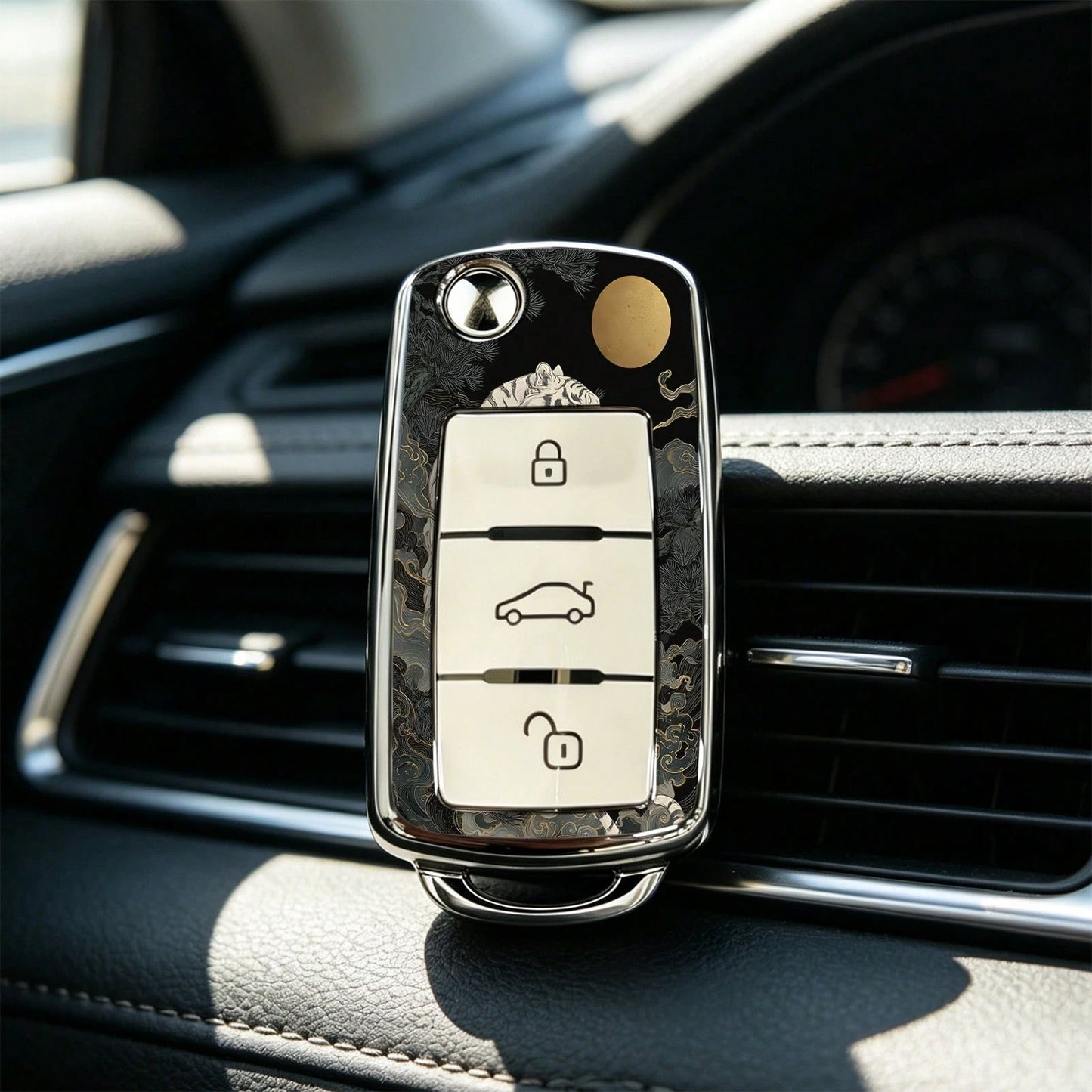 1pc Key Cover- Print,Suitable For Jetta Mk6, Polo Mk5, Golf Mk6, Tiguan Mk1, Passat B7, Passat NMS, Caddy Mk3, Beetle, Amarok, Touran Mk1. Advanced Soft-Touch, Does Not Block Signal, Unisex.