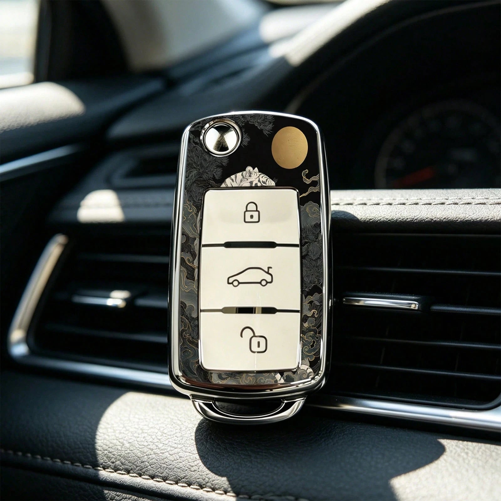 1pc Key Cover- Print,Suitable For Jetta Mk6, Polo Mk5, Golf Mk6, Tiguan Mk1, Passat B7, Passat NMS, Caddy Mk3, Beetle, Amarok, Touran Mk1. Advanced Soft-Touch, Does Not Block Signal, Unisex.