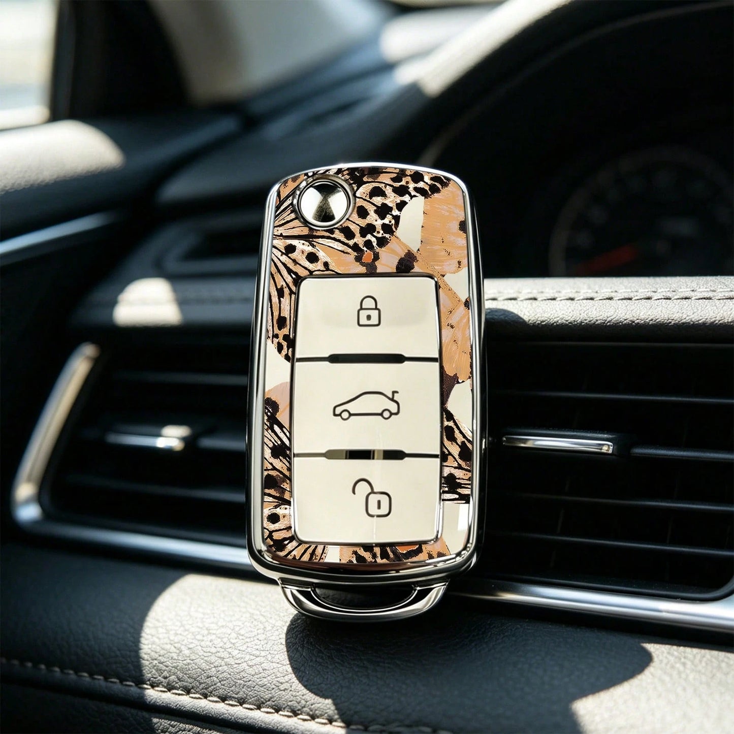 1pc Key Cover- Print,Suitable For Jetta Mk6, Polo Mk5, Golf Mk6, Tiguan Mk1, Passat B7, Passat NMS, Caddy Mk3, Beetle, Amarok, Touran Mk1. Advanced Soft-Touch, Does Not Block Signal, Unisex.