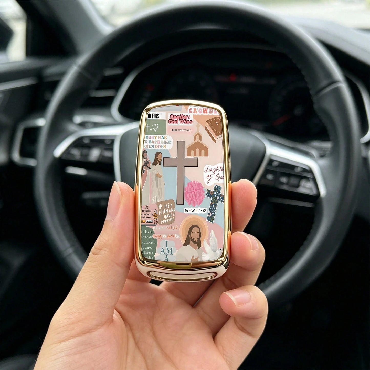 1pc Key Cover- Print,Suitable For Jetta Mk6, Polo Mk5, Golf Mk6, Tiguan Mk1, Passat B7, Passat NMS, Caddy Mk3, Beetle, Amarok, Touran Mk1. Advanced Soft-Touch, Does Not Block Signal, Unisex.