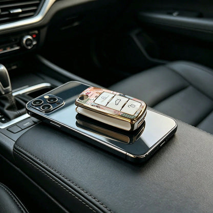 1pc Key Cover- Print,Suitable For Jetta Mk6, Polo Mk5, Golf Mk6, Tiguan Mk1, Passat B7, Passat NMS, Caddy Mk3, Beetle, Amarok, Touran Mk1. Advanced Soft-Touch, Does Not Block Signal, Unisex.
