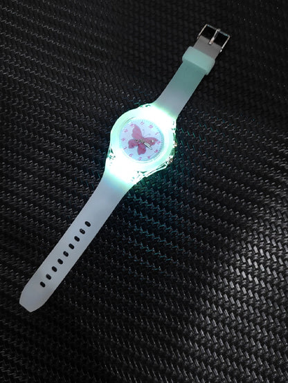 1pc Kids Butterfly Print Dial Quartz Watch & 1pc Bracelet