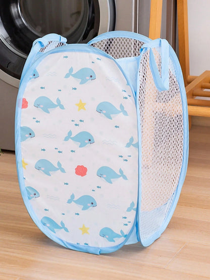 1pc Kids Cartoon Pattern Foldable Dirty Clothes Storage Basket, Bathroom Laundry Hamper, Children's Room Organizer Bin