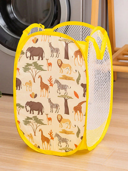 1pc Kids Cartoon Pattern Foldable Dirty Clothes Storage Basket, Bathroom Laundry Hamper, Children's Room Organizer Bin