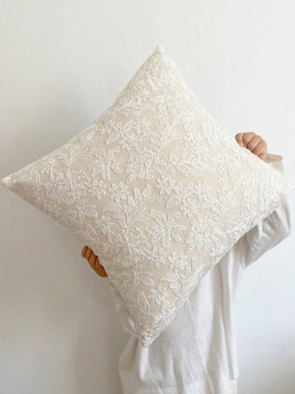 1pc Lace Embroidered Faux Fur Decorative Throw Pillow/Lumbar Pillow Cover, For Bedroom, Living Room, Sofa