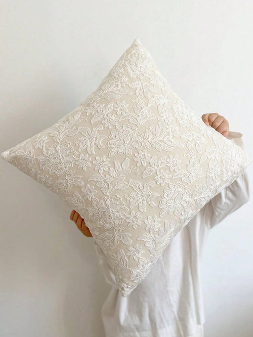 1pc Lace Embroidered Faux Fur Decorative Throw Pillow/Lumbar Pillow Cover, For Bedroom, Living Room, Sofa