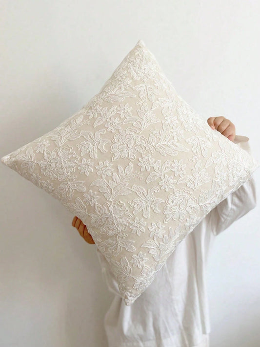 1pc Lace Embroidered Faux Fur Decorative Throw Pillow/Lumbar Pillow Cover, For Bedroom, Living Room, Sofa