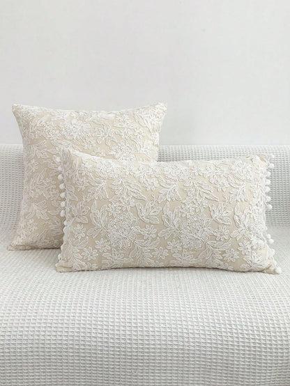 1pc Lace Embroidered Faux Fur Decorative Throw Pillow/Lumbar Pillow Cover, For Bedroom, Living Room, Sofa