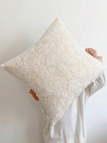 1pc Lace Embroidered Faux Fur Decorative Throw Pillow/Lumbar Pillow Cover, For Bedroom, Living Room, Sofa