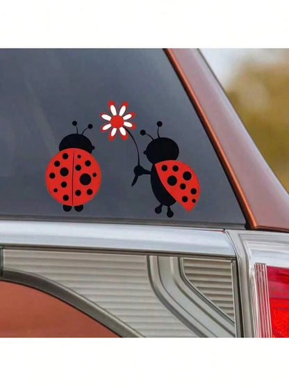1pc Ladybug Cartoon Decal, Self-Adhesive Plastic Animal Print Sticker For Car Body Decoration, Glossy Finish, Asymmetric Shape, Single Use, Suitable For Plastic Surfaces, Ideal For Rear Placement