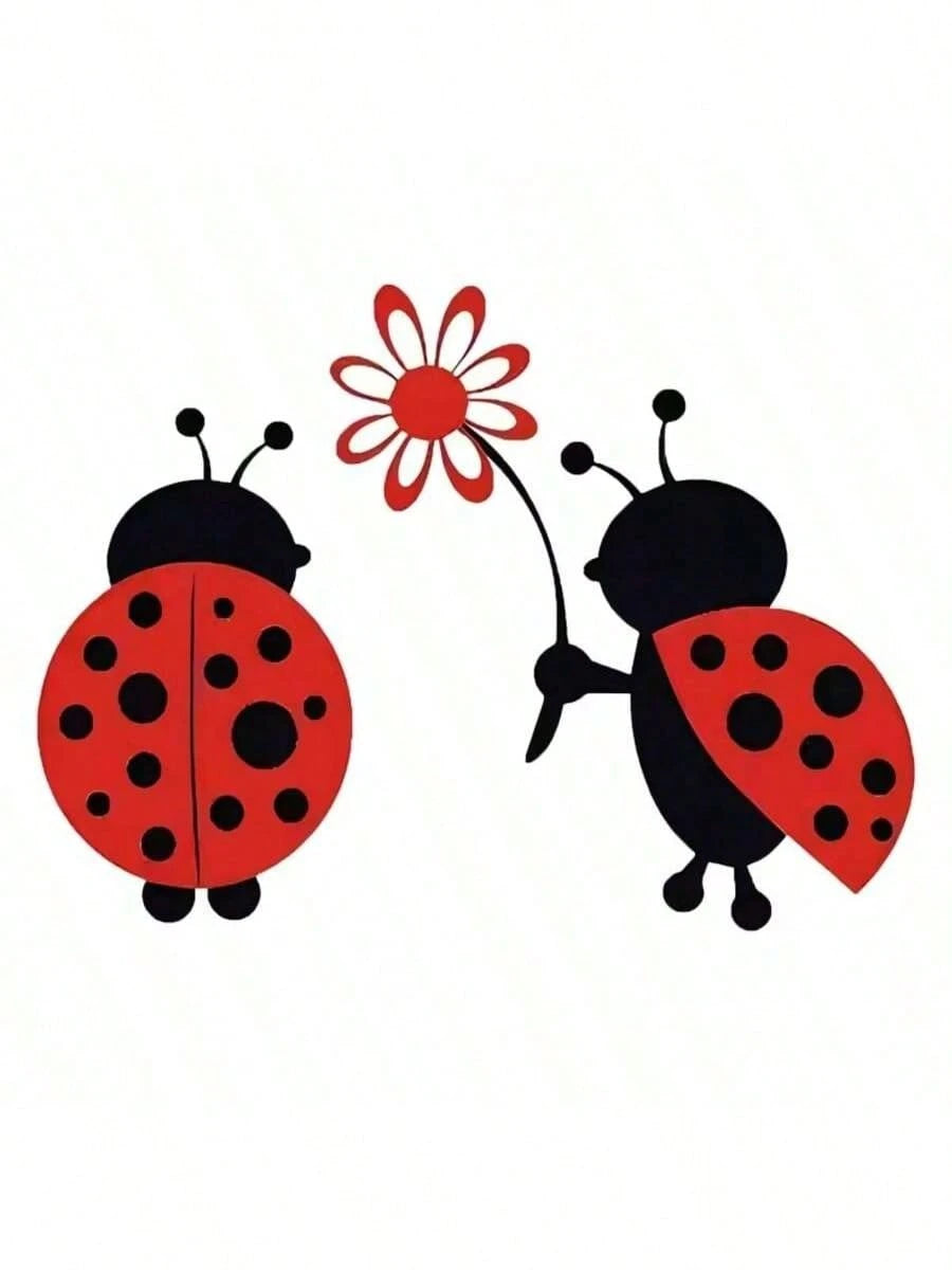 1pc Ladybug Cartoon Decal, Self-Adhesive Plastic Animal Print Sticker For Car Body Decoration, Glossy Finish, Asymmetric Shape, Single Use, Suitable For Plastic Surfaces, Ideal For Rear Placement