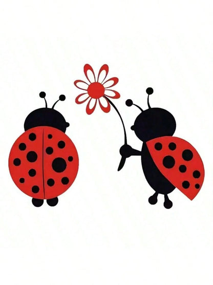 1pc Ladybug Cartoon Decal, Self-Adhesive Plastic Animal Print Sticker For Car Body Decoration, Glossy Finish, Asymmetric Shape, Single Use, Suitable For Plastic Surfaces, Ideal For Rear Placement