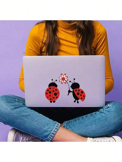 1pc Ladybug Cartoon Decal, Self-Adhesive Plastic Animal Print Sticker For Car Body Decoration, Glossy Finish, Asymmetric Shape, Single Use, Suitable For Plastic Surfaces, Ideal For Rear Placement