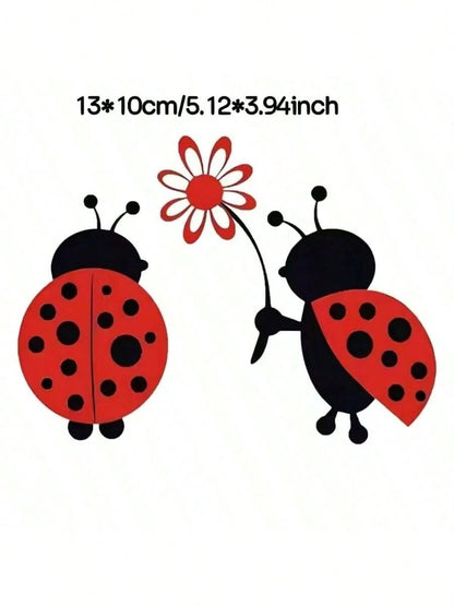 1pc Ladybug Cartoon Decal, Self-Adhesive Plastic Animal Print Sticker For Car Body Decoration, Glossy Finish, Asymmetric Shape, Single Use, Suitable For Plastic Surfaces, Ideal For Rear Placement