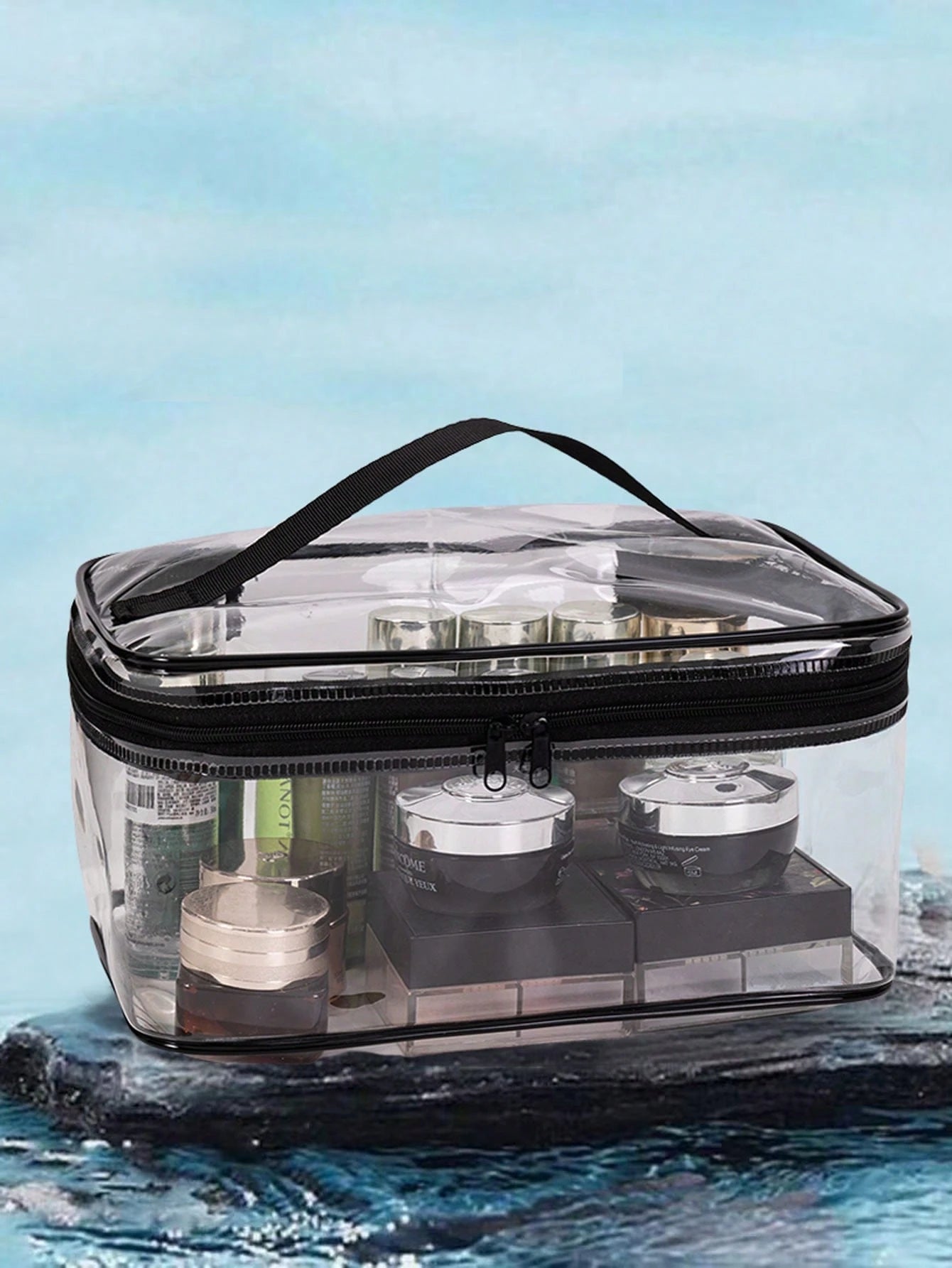 1pc Large Capacity Portable Transparent Square Cosmetic Bag, Best-Selling Waterproof Makeup Bag, Portable Cosmetic Tool Bag, Portable Travel Clutch, Women's Organizer Pouch, Women's Gift, Christmas Gi