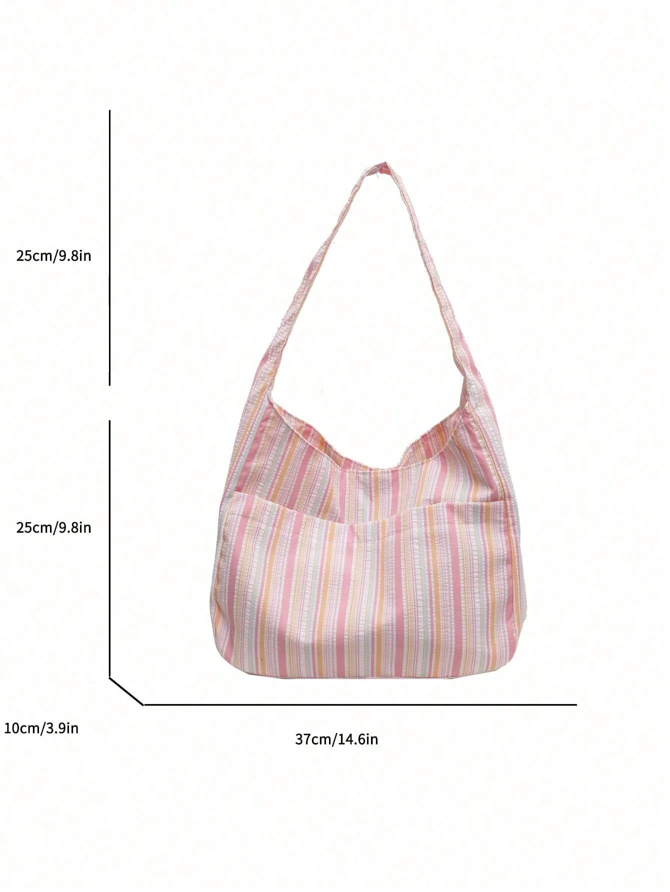 1PC Large Capacity Women Cloth Tote Bag, Shoulder Bag, Casual Stripe Fabric Handbag, Pink, Beach