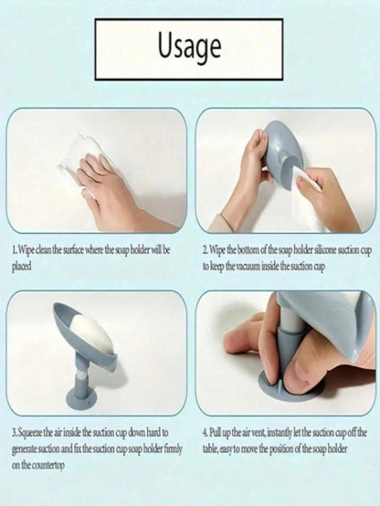 1pc Leaf-Shaped Soap Dish With Drainage Holes, Soap Holder, Soap Box With Suction Cups On Bottom, Self-Adhesive Plastic Soap Holder, Soap Tray For Kitchen And Bathroom, Soap Box, Bathroom Storage Tool