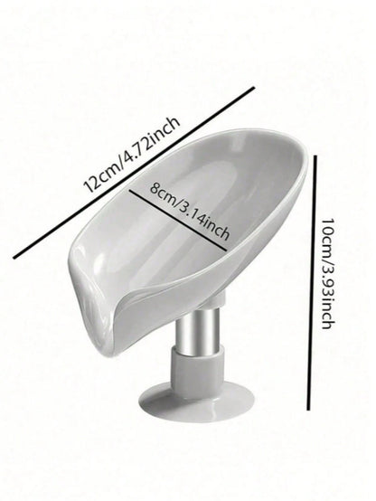1pc Leaf-Shaped Soap Dish With Drainage Holes, Soap Holder, Soap Box With Suction Cups On Bottom, Self-Adhesive Plastic Soap Holder, Soap Tray For Kitchen And Bathroom, Soap Box, Bathroom Storage Tool