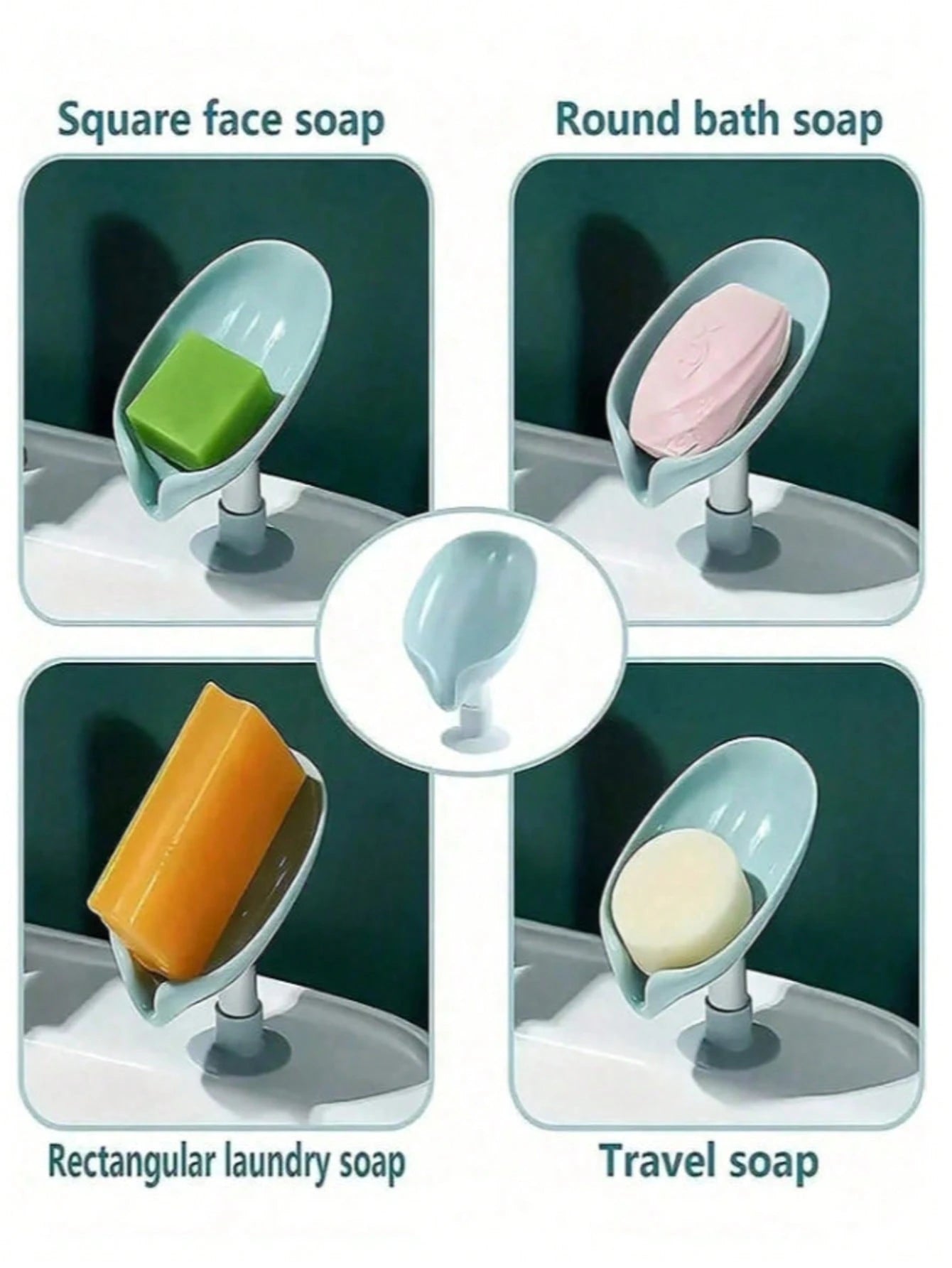 1pc Leaf-Shaped Soap Dish With Drainage Holes, Soap Holder, Soap Box With Suction Cups On Bottom, Self-Adhesive Plastic Soap Holder, Soap Tray For Kitchen And Bathroom, Soap Box, Bathroom Storage Tool