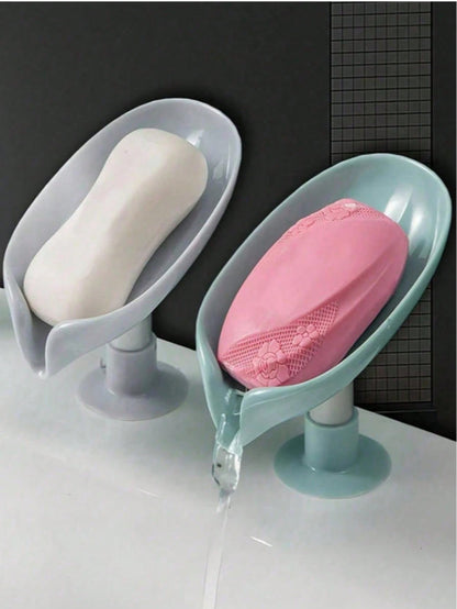 1pc Leaf-Shaped Soap Dish With Drainage Holes, Soap Holder, Soap Box With Suction Cups On Bottom, Self-Adhesive Plastic Soap Holder, Soap Tray For Kitchen And Bathroom, Soap Box, Bathroom Storage Tool