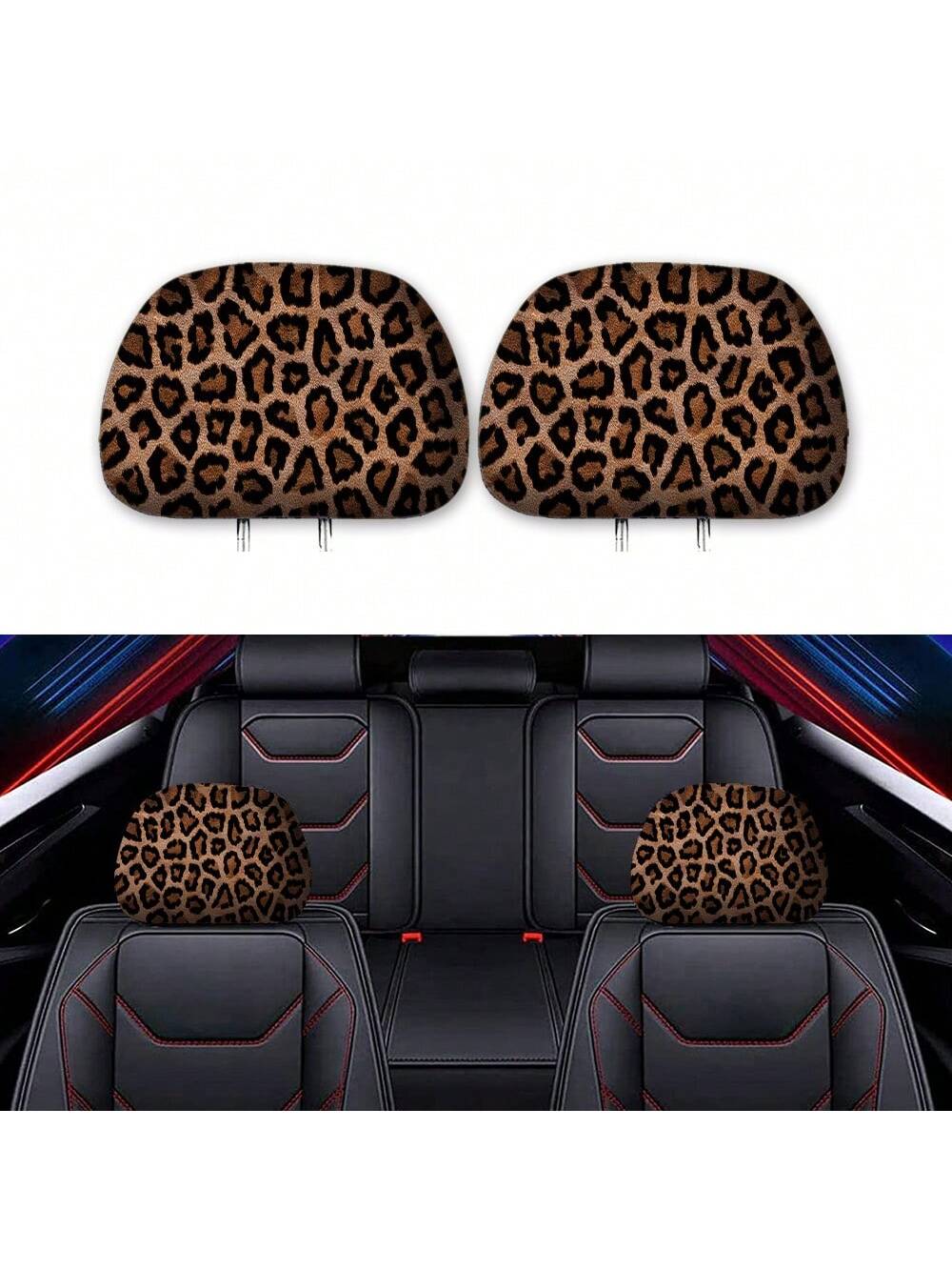 1pc Leopard Pattern Car Neck Pillow Cover Suitable For SUVs, Trucks, Sedans, And Most Cars,Cheetah Print Car Stuff