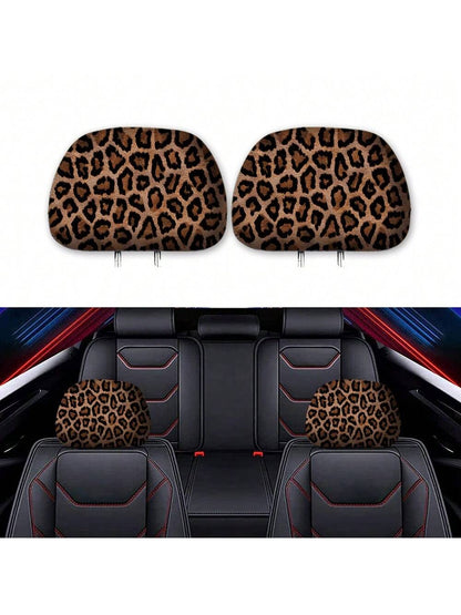 1pc Leopard Pattern Car Neck Pillow Cover Suitable For SUVs, Trucks, Sedans, And Most Cars,Cheetah Print Car Stuff