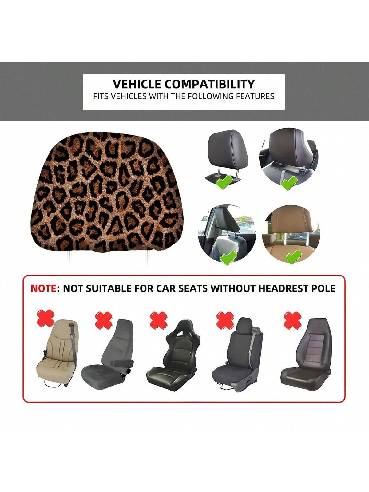 1pc Leopard Pattern Car Neck Pillow Cover Suitable For SUVs, Trucks, Sedans, And Most Cars,Cheetah Print Car Stuff