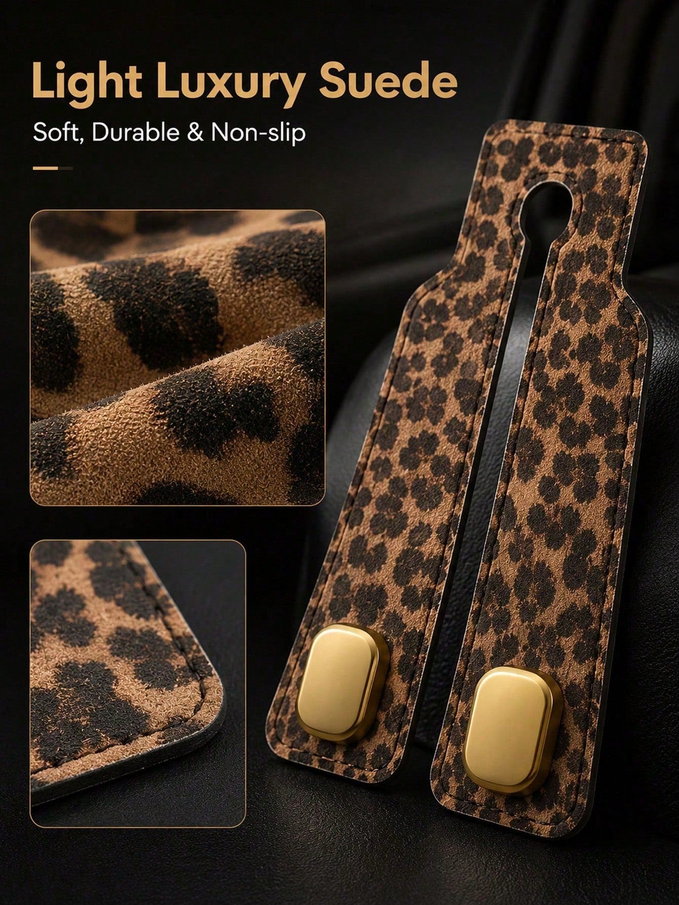 1pc Leopard Print Car Seat Back Hook, Alloy Hanging Rack Car Interior Storage Organizer, Universal Headrest Hidden Installation Car Accessory, Soft Leather Rubber Back Seat Hanging Bag Hook Suitable F
