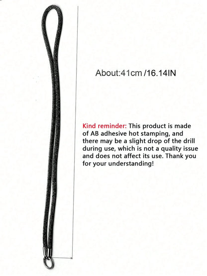 1pc Long Full Rhinestone Double-Buckle Phone Lanyard Necklace For Women, Ins Minimalist Stylish Anti-Lost Anti-Drop Phone Strap With Random Pad Accessory Gifts For Mother, Family, Friends, Birthday, H