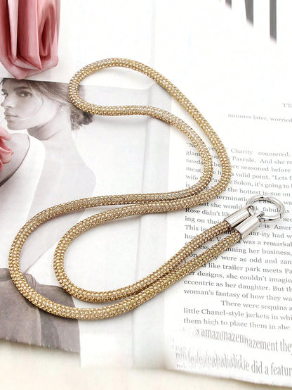 1pc Long Full Rhinestone Double-Buckle Phone Lanyard Necklace For Women, Ins Minimalist Stylish Anti-Lost Anti-Drop Phone Strap With Random Pad Accessory Gifts For Mother, Family, Friends, Birthday, H