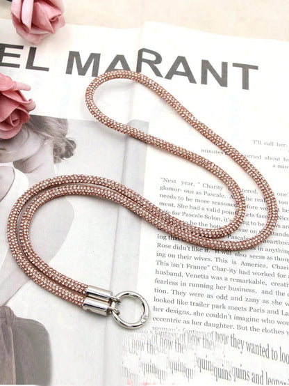 1pc Long Full Rhinestone Double-Buckle Phone Lanyard Necklace For Women, Ins Minimalist Stylish Anti-Lost Anti-Drop Phone Strap With Random Pad Accessory Gifts For Mother, Family, Friends, Birthday, H