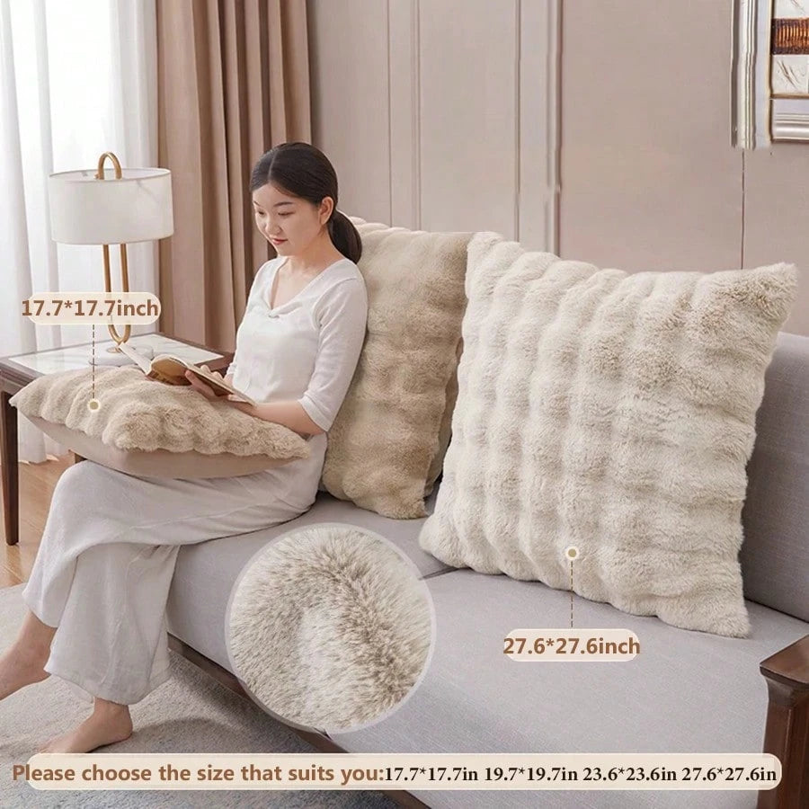 1pc Luxurious Faux Rabbit Fur Tuscany Pillow Cover, Without Pillow Insert, Plush Fluffy Home Decorative Cushion Cover For Living Room Sofa, Bedroom Headboard, Oversized Throw Pillow