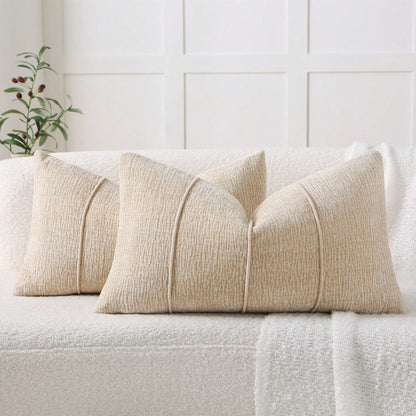 1pc Luxury Nordic Style Chenille Pillowcase, 3D Piped Minimalist Cushion Cover (Pillow Insert Not Included), Decorative Soft Pillow, Suitable For Sofa, Bedroom, Living Room, Apricot, Apricot Beige