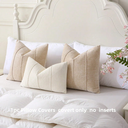 1pc Luxury Nordic Style Chenille Pillowcase, 3D Piped Minimalist Cushion Cover (Pillow Insert Not Included), Decorative Soft Pillow, Suitable For Sofa, Bedroom, Living Room, Apricot, Apricot Beige