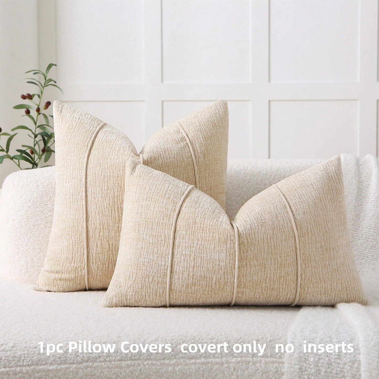1pc Luxury Nordic Style Chenille Pillowcase, 3D Piped Minimalist Cushion Cover (Pillow Insert Not Included), Decorative Soft Pillow, Suitable For Sofa, Bedroom, Living Room, Apricot, Apricot Beige
