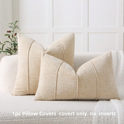 1pc Luxury Nordic Style Chenille Pillowcase, 3D Piped Minimalist Cushion Cover (Pillow Insert Not Included), Decorative Soft Pillow, Suitable For Sofa, Bedroom, Living Room, Apricot, Apricot Beige