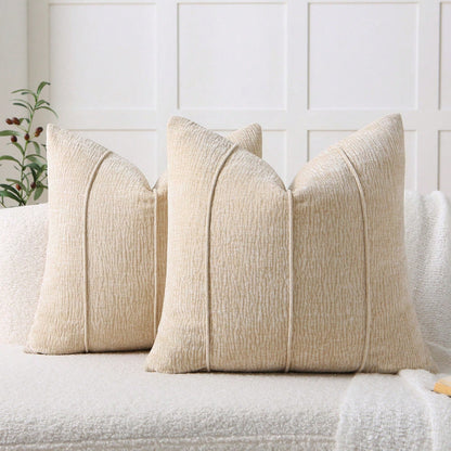 1pc Luxury Nordic Style Chenille Pillowcase, 3D Piped Minimalist Cushion Cover (Pillow Insert Not Included), Decorative Soft Pillow, Suitable For Sofa, Bedroom, Living Room, Apricot, Apricot Beige