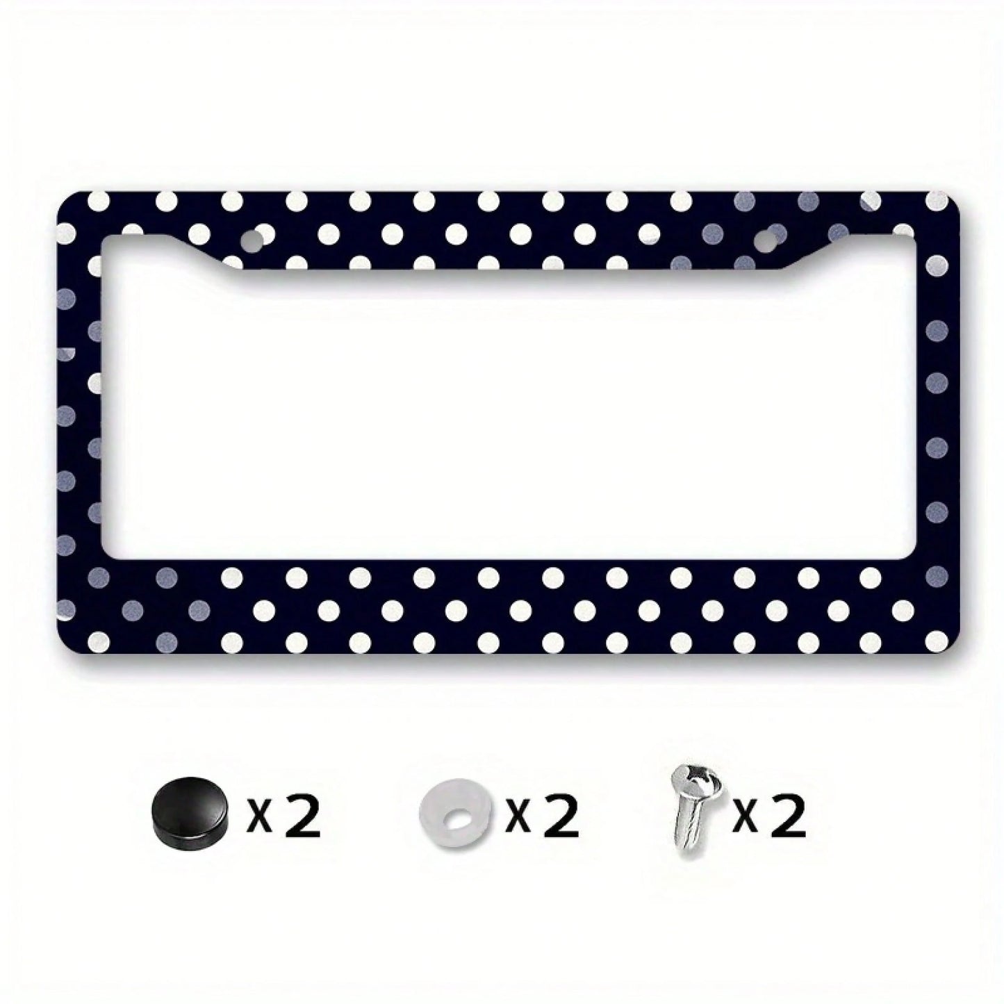 1PC Matte Metal License Plate Frame Cover With Dark Blue Polka Dot Design- Compatible For, Car Exterior Accessory, License Plate Cover