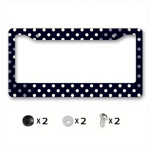 1PC Matte Metal License Plate Frame Cover With Dark Blue Polka Dot Design- Compatible For, Car Exterior Accessory, License Plate Cover