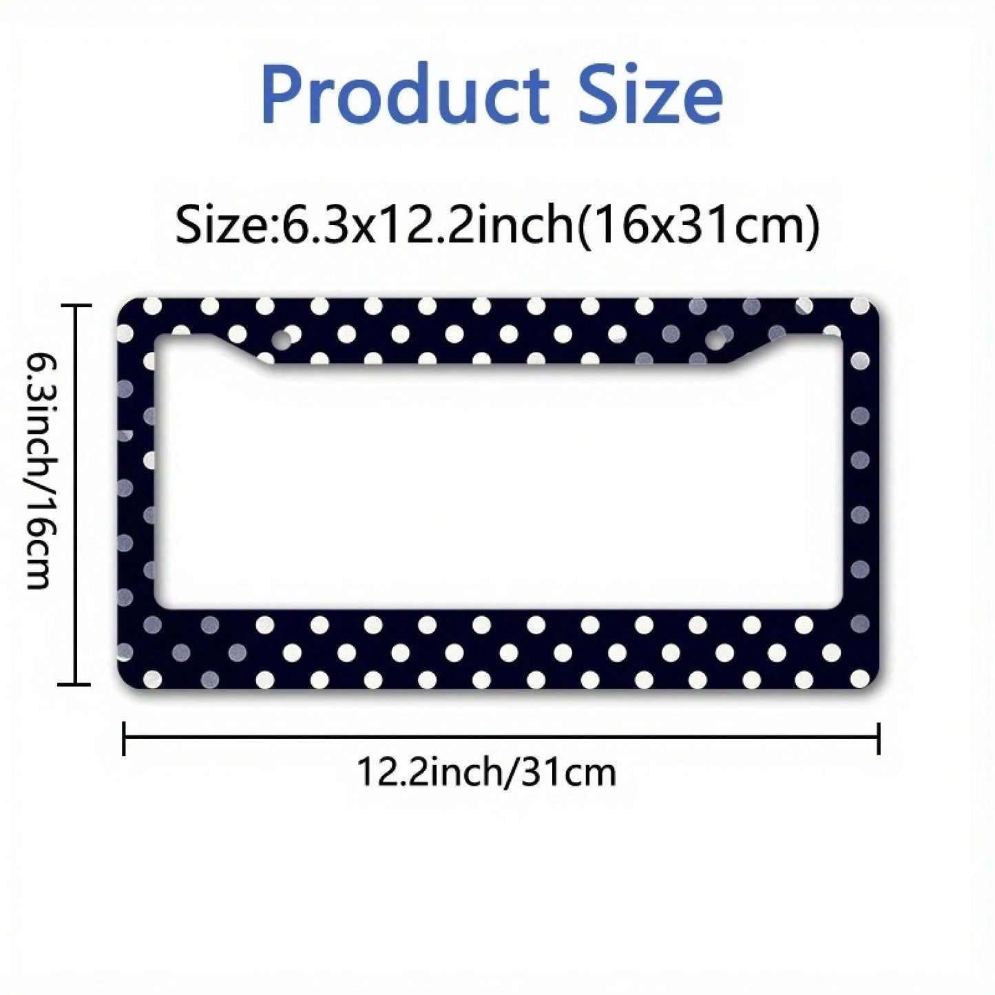 1PC Matte Metal License Plate Frame Cover With Dark Blue Polka Dot Design- Compatible For, Car Exterior Accessory, License Plate Cover